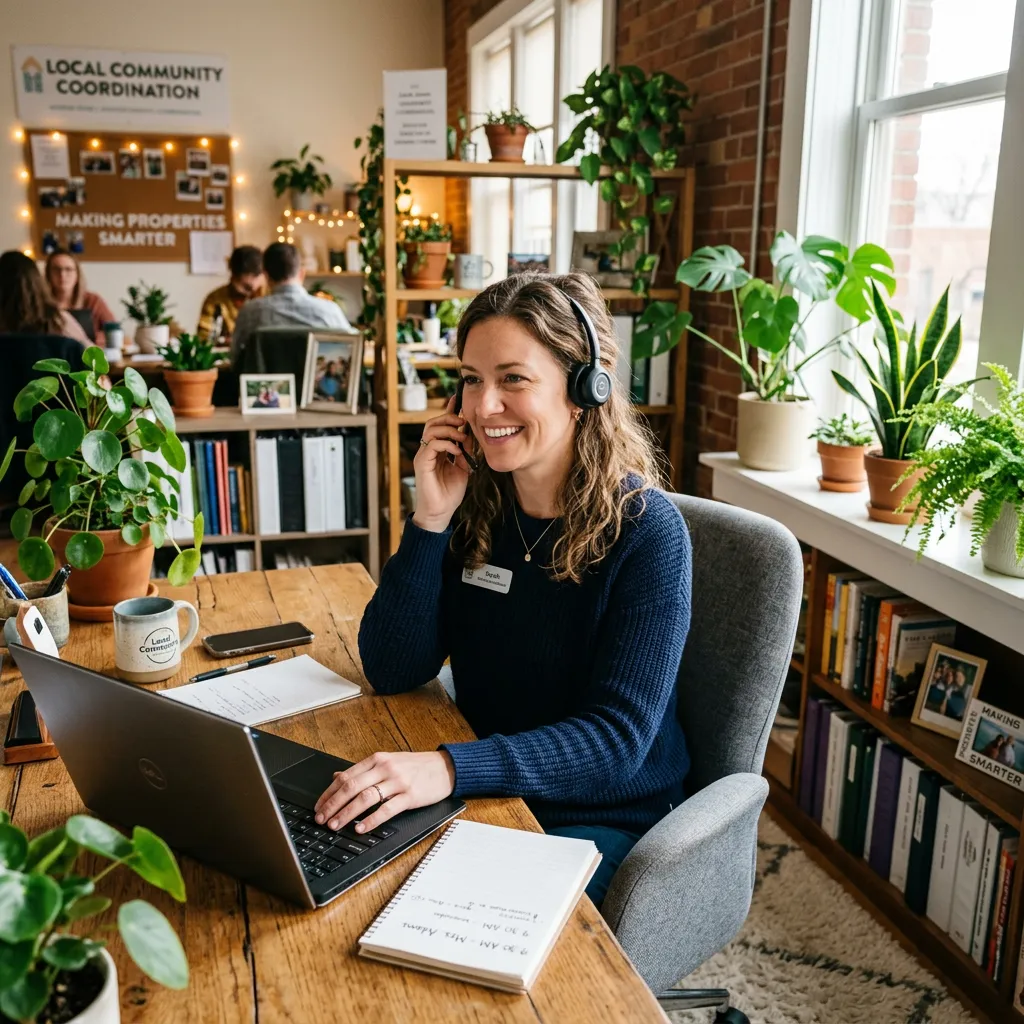 Local coordinator helping a property owner with smart technology