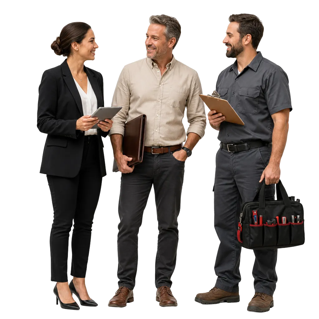 Property manager, leasing agent and maintenance technician working together
